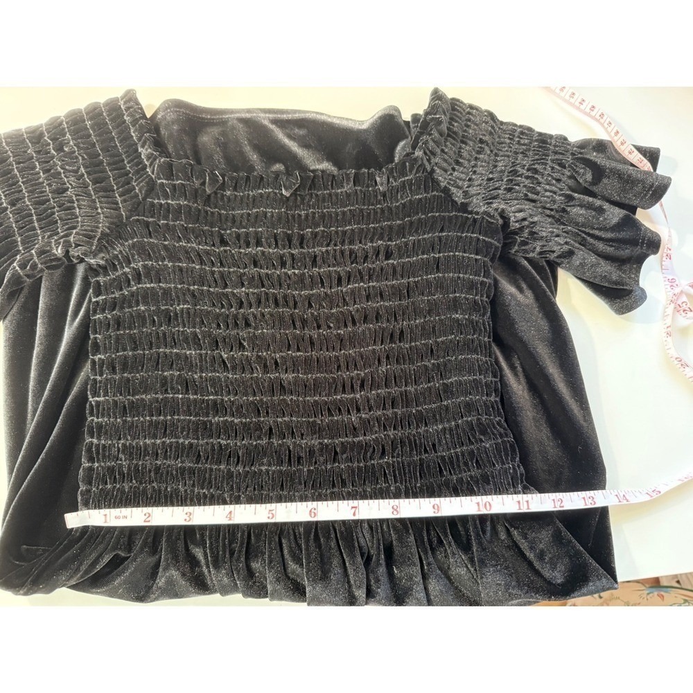 Urban Outfitters Womens Black Plush Velvet‎ Smocked Ruffle Sleeve Mini Dress XS - Picture 6 of 9